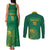 Custom South Africa Cricket Couples Matching Tank Maxi Dress and Long Sleeve Button Shirt Lion Mascot With Protea - Wonder Print Shop