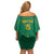 Custom South Africa Cricket Family Matching Off Shoulder Short Dress and Hawaiian Shirt Lion Mascot With Protea - Wonder Print Shop