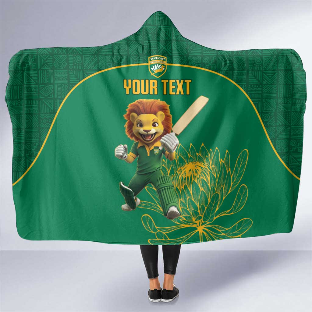 Custom South Africa Cricket Hooded Blanket Lion Mascot With Protea