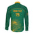 Custom South Africa Cricket Long Sleeve Button Shirt Lion Mascot With Protea - Wonder Print Shop