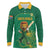 Custom South Africa Cricket Long Sleeve Polo Shirt Lion Mascot With Protea - Wonder Print Shop