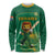 Custom South Africa Cricket Long Sleeve Shirt Lion Mascot With Protea - Wonder Print Shop