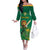 Custom South Africa Cricket Off The Shoulder Long Sleeve Dress Lion Mascot With Protea - Wonder Print Shop