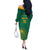 Custom South Africa Cricket Off The Shoulder Long Sleeve Dress Lion Mascot With Protea - Wonder Print Shop