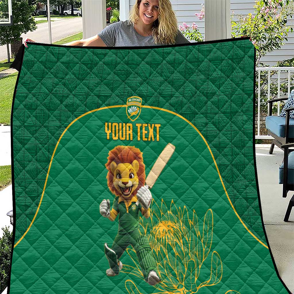 Custom South Africa Cricket Quilt Lion Mascot With Protea - Wonder Print Shop