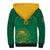 Custom South Africa Cricket Sherpa Hoodie Lion Mascot With Protea - Wonder Print Shop