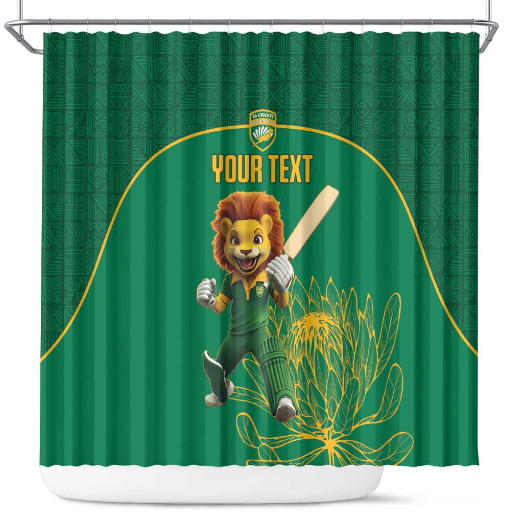 Custom South Africa Cricket Shower Curtain Lion Mascot With Protea