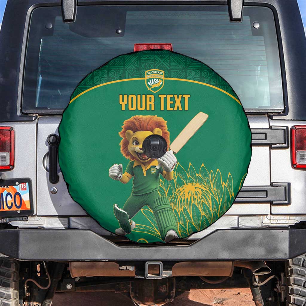 Custom South Africa Cricket Spare Tire Cover Lion Mascot With Protea - Wonder Print Shop