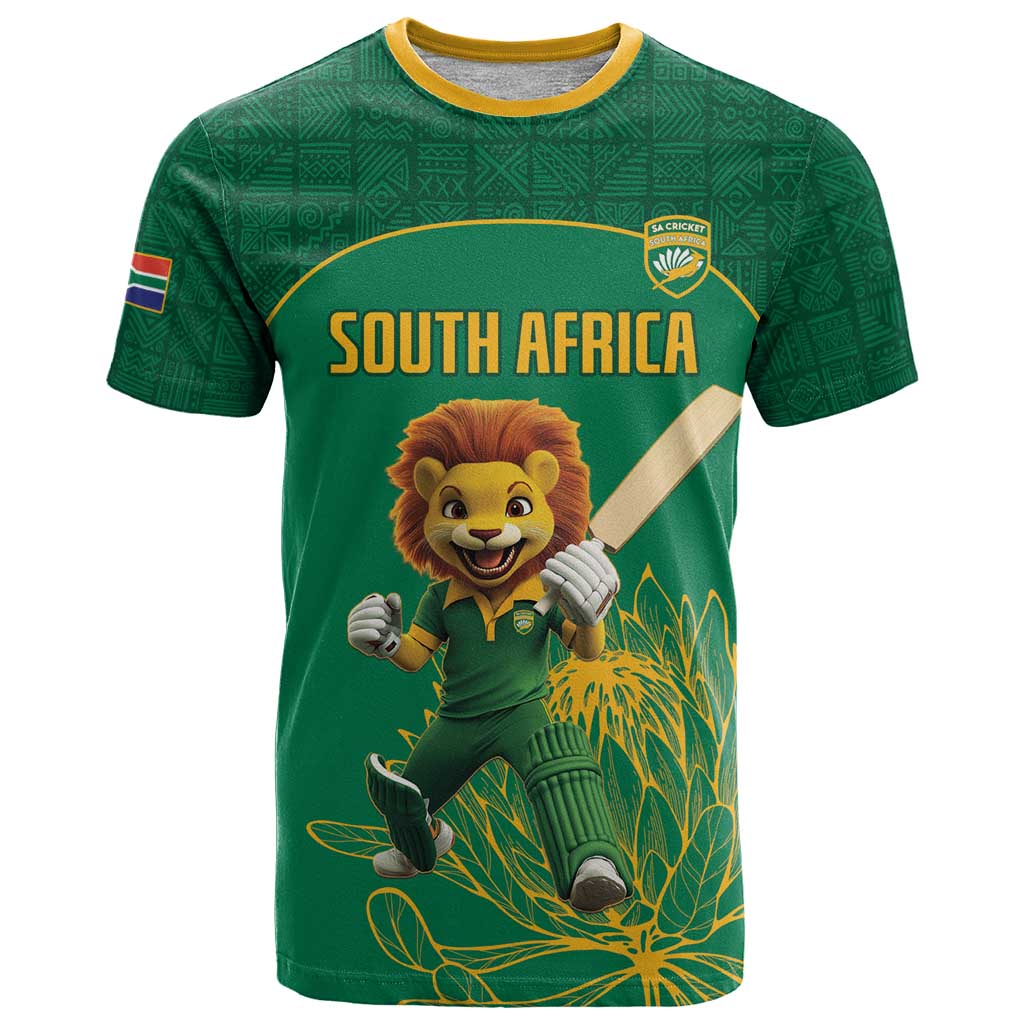 Custom South Africa Cricket T Shirt Lion Mascot With Protea - Wonder Print Shop