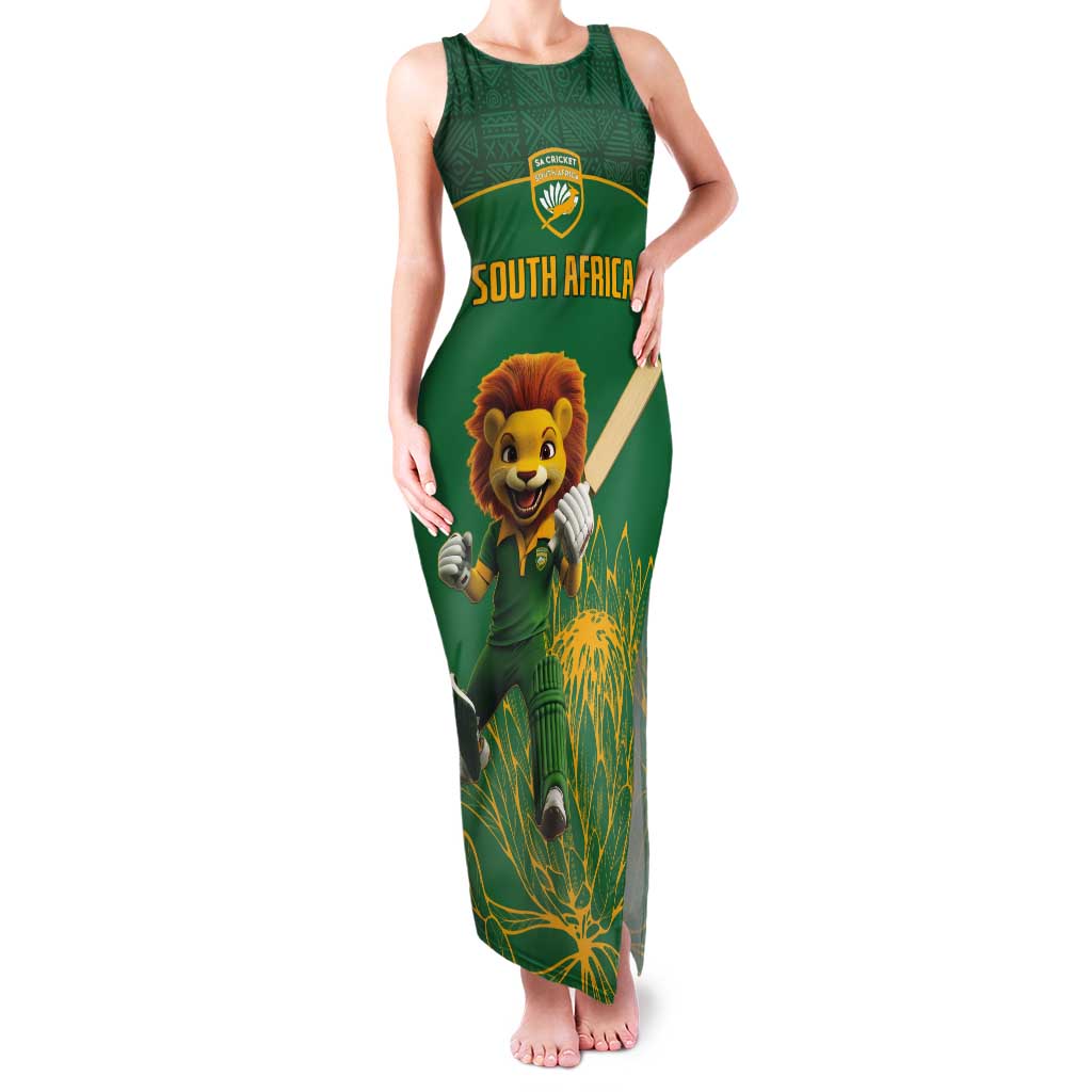 Custom South Africa Cricket Tank Maxi Dress Lion Mascot With Protea