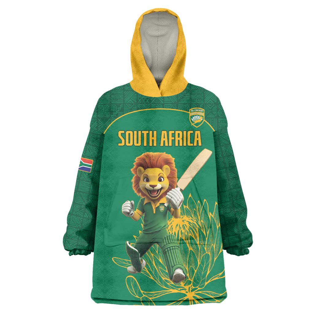 Custom South Africa Cricket Wearable Blanket Hoodie Lion Mascot With Protea