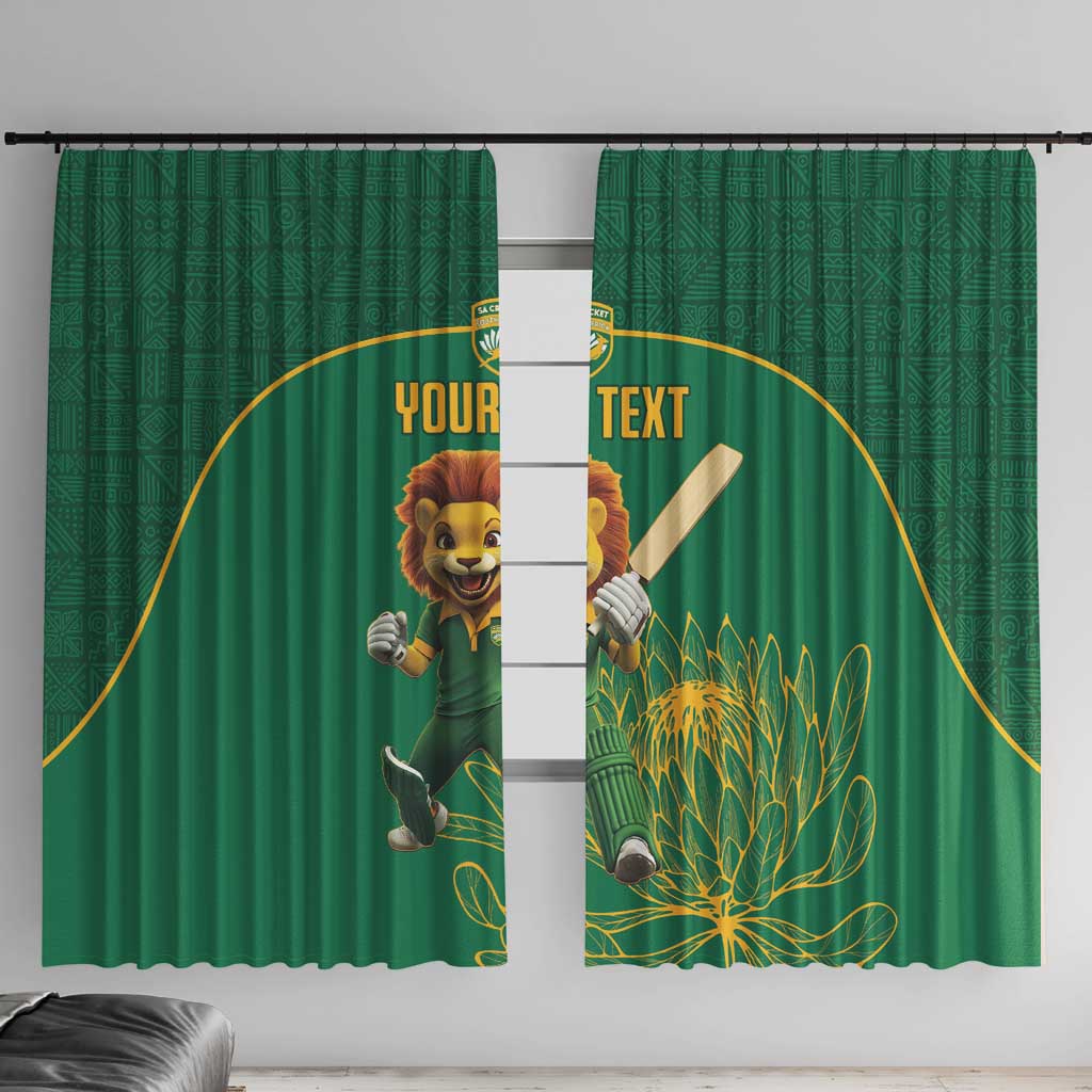 Custom South Africa Cricket Window Curtain Lion Mascot With Protea - Wonder Print Shop