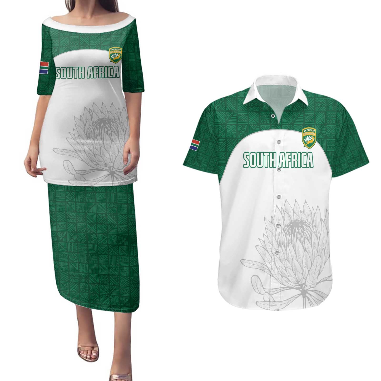 Custom South Africa Cricket Couples Matching Puletasi and Hawaiian Shirt Go Proteas - Wonder Print Shop