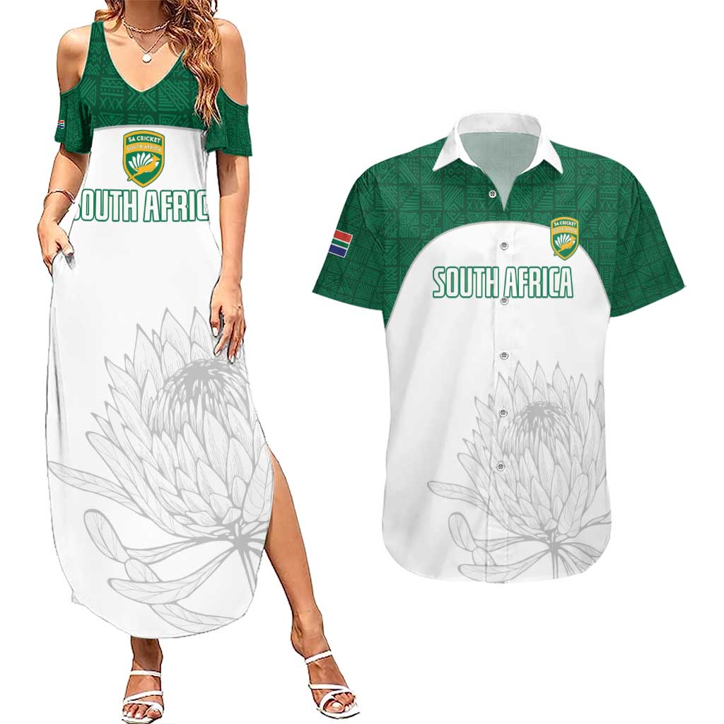 Custom South Africa Cricket Couples Matching Summer Maxi Dress and Hawaiian Shirt Go Proteas - Wonder Print Shop