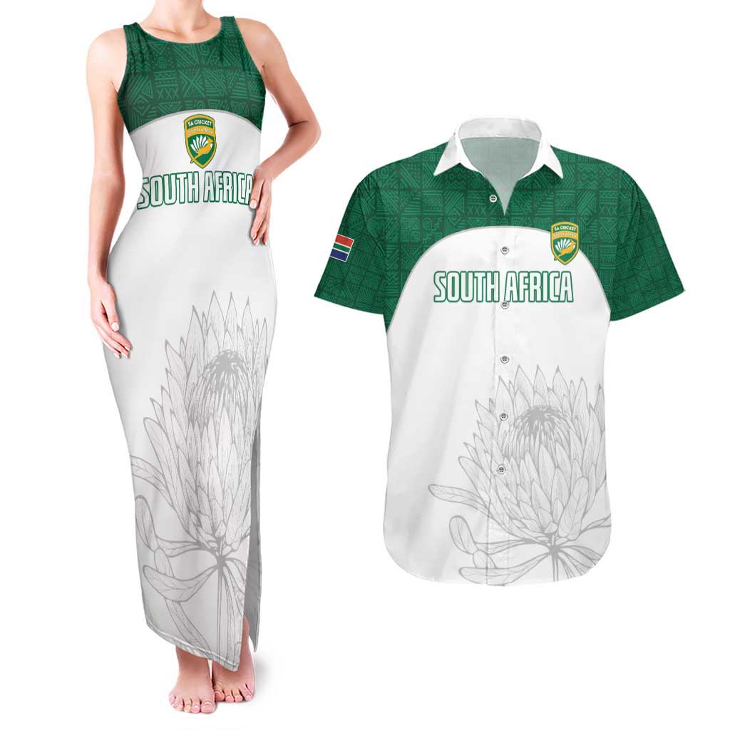 Custom South Africa Cricket Couples Matching Tank Maxi Dress and Hawaiian Shirt Go Proteas - Wonder Print Shop