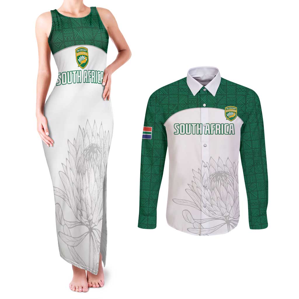 Custom South Africa Cricket Couples Matching Tank Maxi Dress and Long Sleeve Button Shirt Go Proteas - Wonder Print Shop