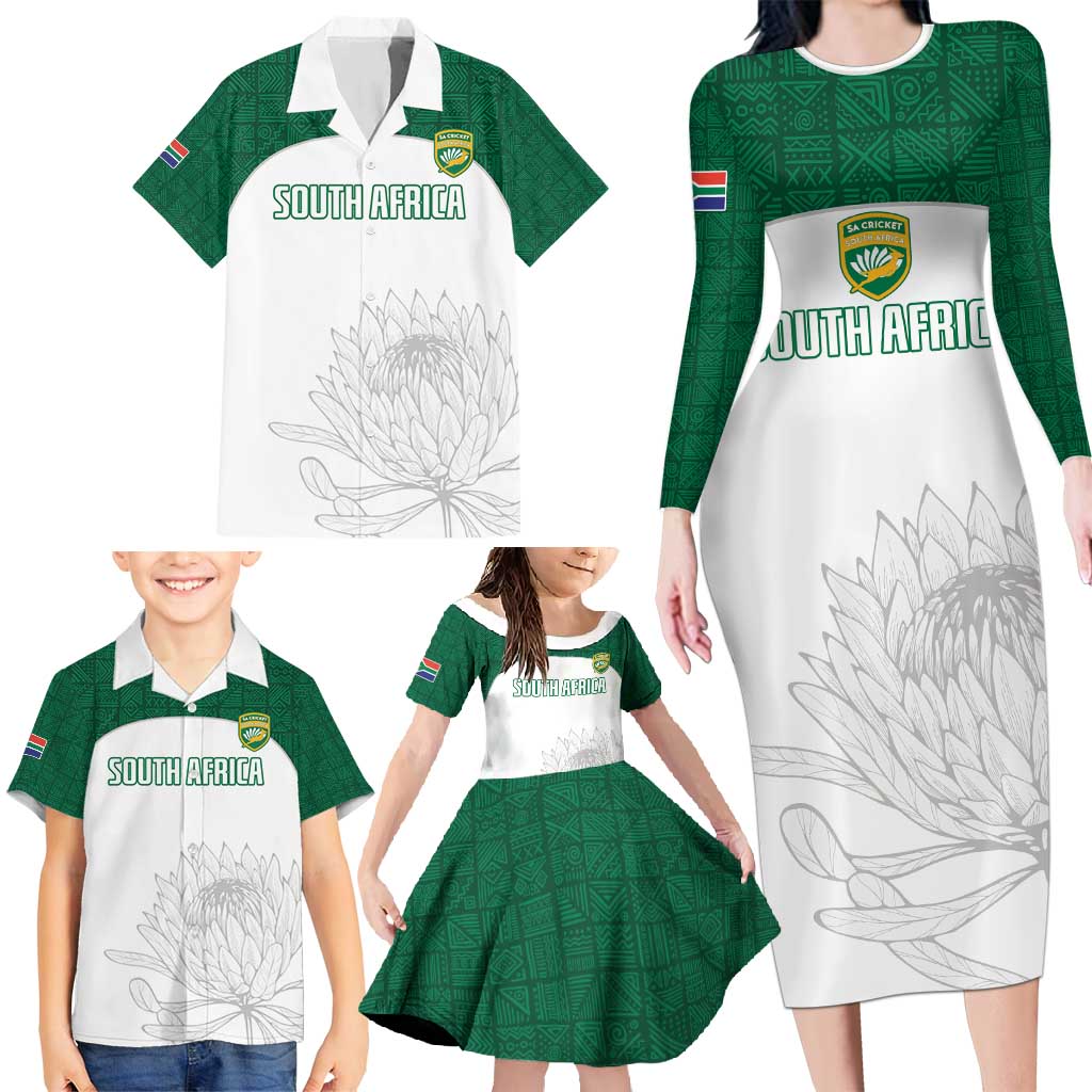 Custom South Africa Cricket Family Matching Long Sleeve Bodycon Dress and Hawaiian Shirt Go Proteas - Wonder Print Shop