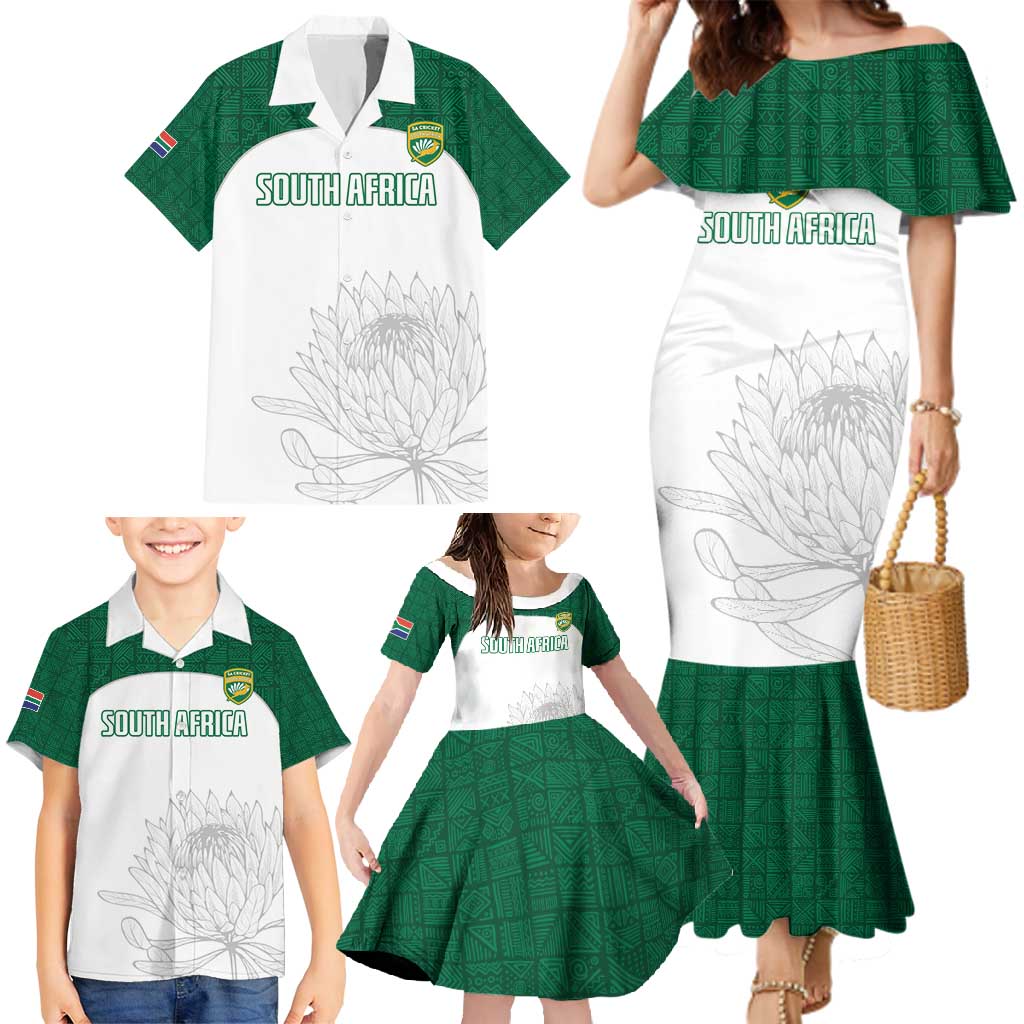 Custom South Africa Cricket Family Matching Mermaid Dress and Hawaiian Shirt Go Proteas - Wonder Print Shop