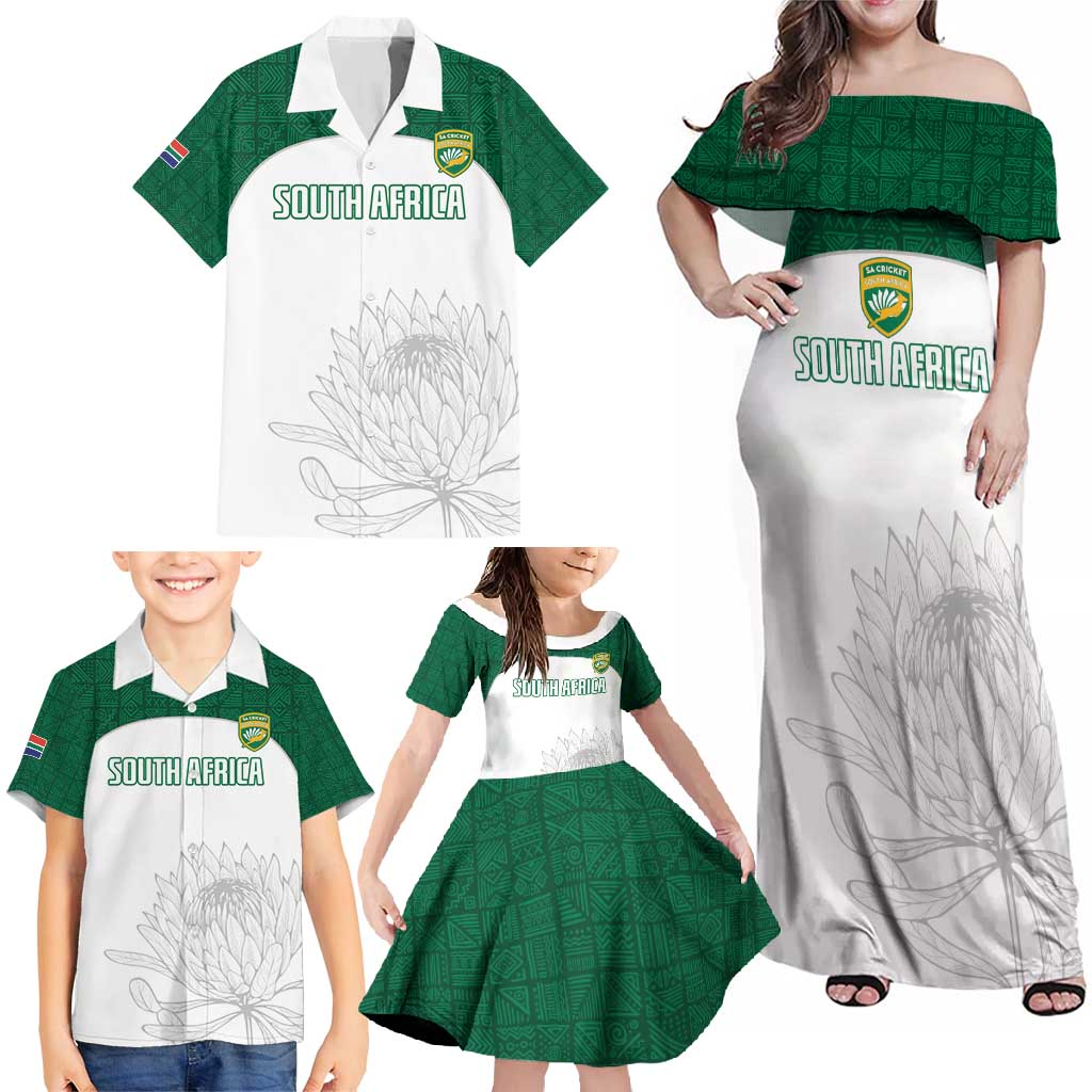 Custom South Africa Cricket Family Matching Off Shoulder Maxi Dress and Hawaiian Shirt Go Proteas - Wonder Print Shop