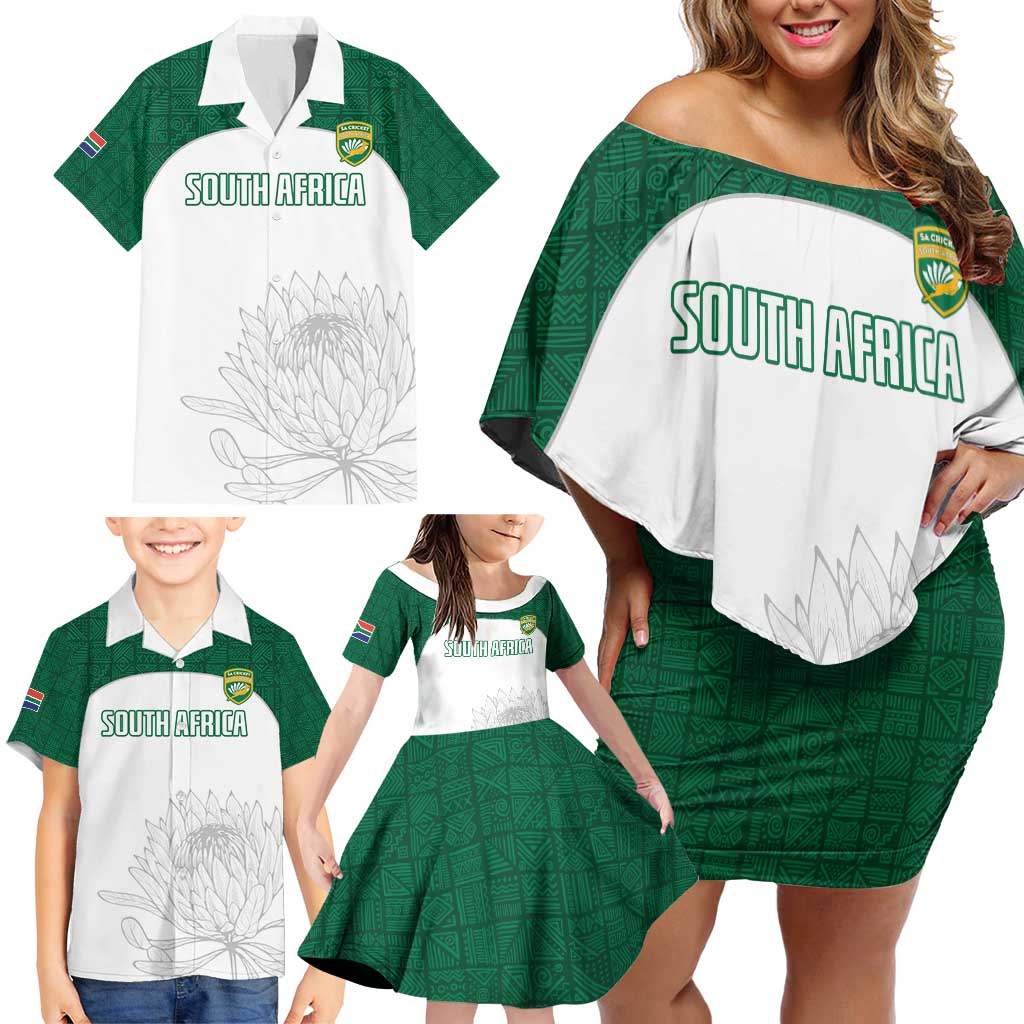 Custom South Africa Cricket Family Matching Off Shoulder Short Dress and Hawaiian Shirt Go Proteas - Wonder Print Shop