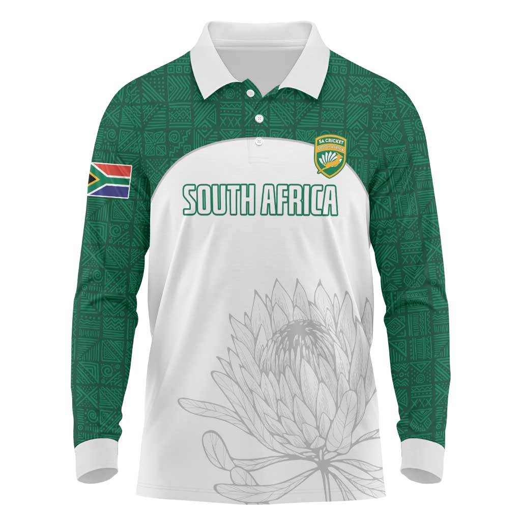 Custom South Africa Cricket Long Sleeve Polo Shirt Go Proteas - Wonder Print Shop