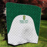 Cricket quilt with green patterned back and white shield panel, “YOUR TEXT”