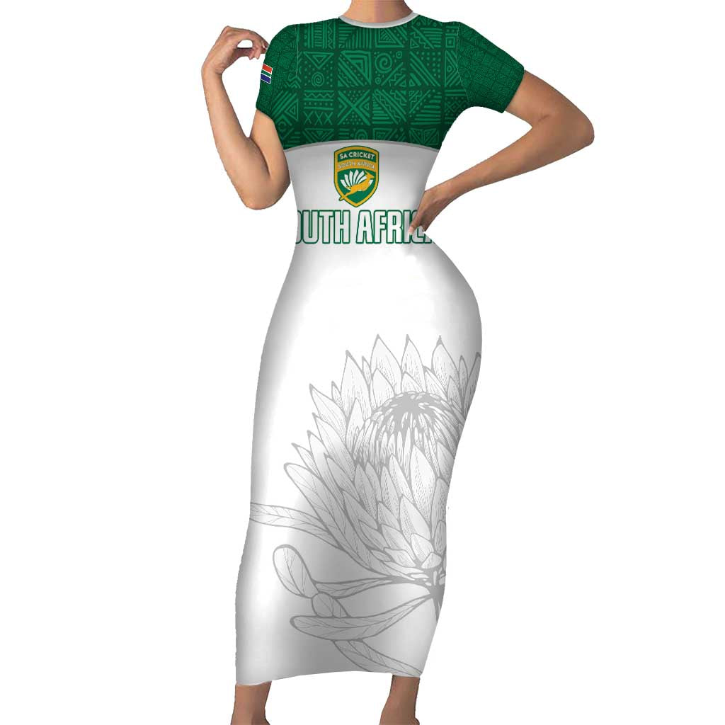 Custom South Africa Cricket Short Sleeve Bodycon Dress Go Proteas - Wonder Print Shop