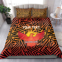 Orange and black cricket bedding set with bold maze pattern, eagle graphic, Eastern Cape