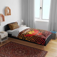 Orange and black cricket bedding set with geometric print and eagle emblem, Eastern Cape