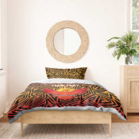 Orange and black bedding set with eagle graphic, maze pattern, and Eastern Cape on duvet