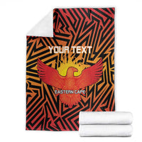 Cricket blanket front view with Eastern Cape eagle logo, orange and black zigzag and red wings