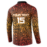 Orange and black patterned cricket sweatshirt back with large 'YOUR TEXT' and number 15.