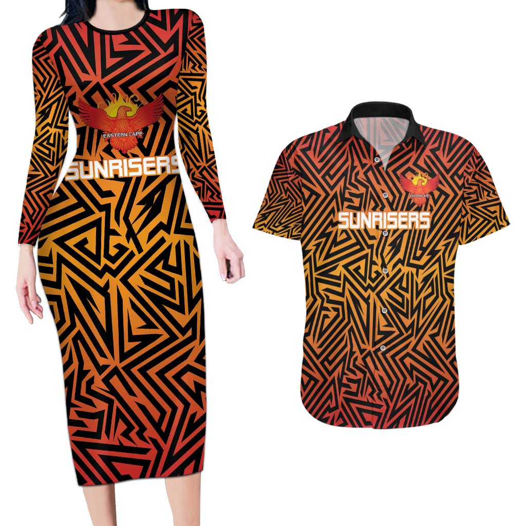 Custom South Africa Eastern Cape Cricket Couples Matching Long Sleeve Bodycon Dress and Hawaiian Shirt Go Sunrisers - Wonder Print Shop