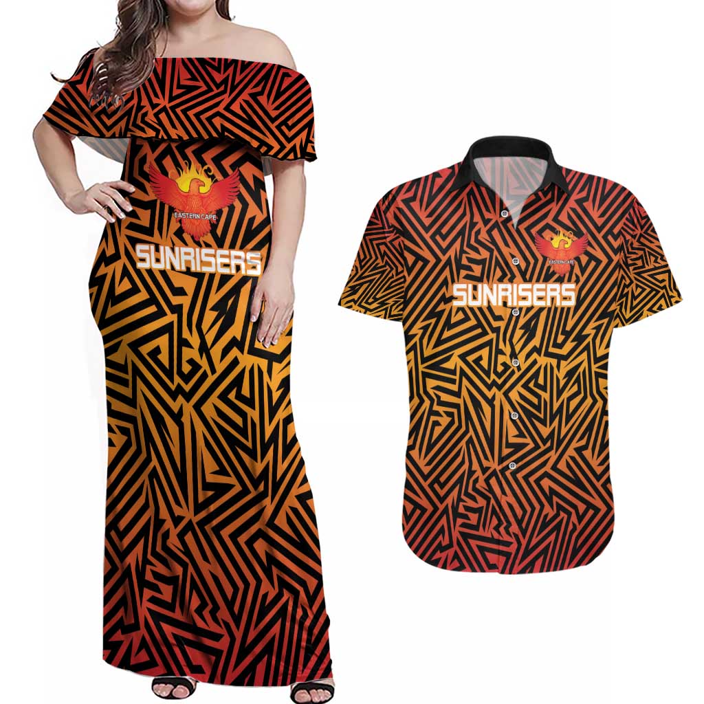 Custom South Africa Eastern Cape Cricket Couples Matching Off Shoulder Maxi Dress and Hawaiian Shirt Go Sunrisers - Wonder Print Shop