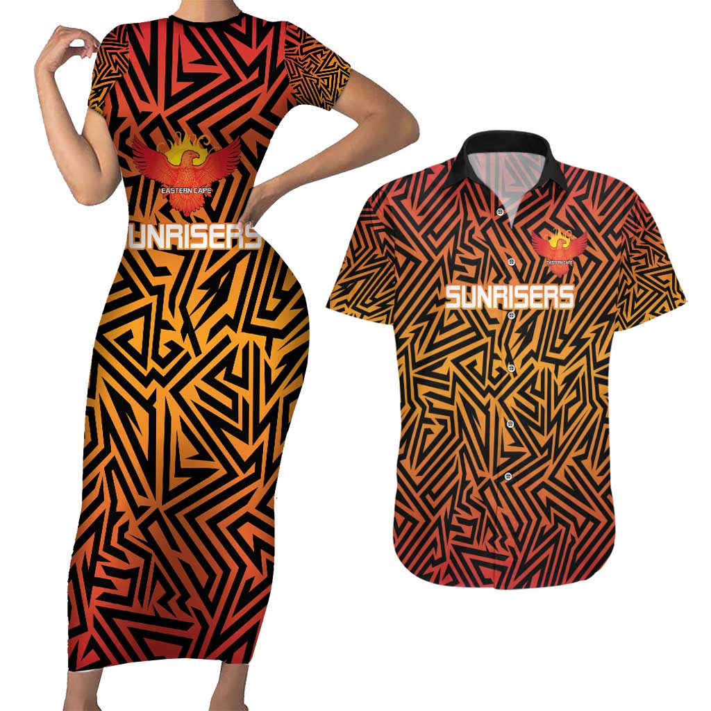 Custom South Africa Eastern Cape Cricket Couples Matching Short Sleeve Bodycon Dress and Hawaiian Shirt Go Sunrisers - Wonder Print Shop