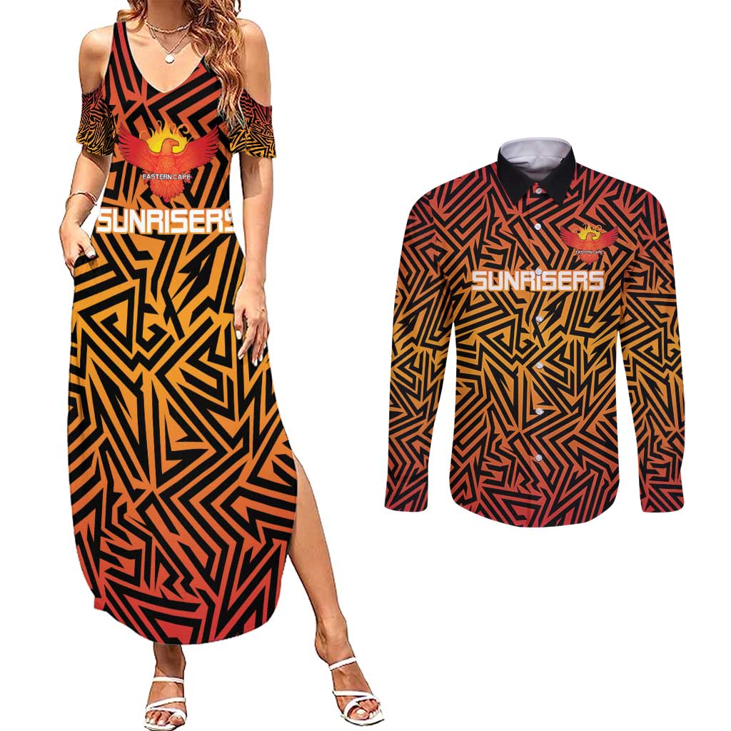 Custom South Africa Eastern Cape Cricket Couples Matching Summer Maxi Dress and Long Sleeve Button Shirt Go Sunrisers - Wonder Print Shop