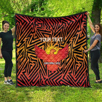 Cricket-themed quilt in orange, red, and black with eagle graphic and custom text