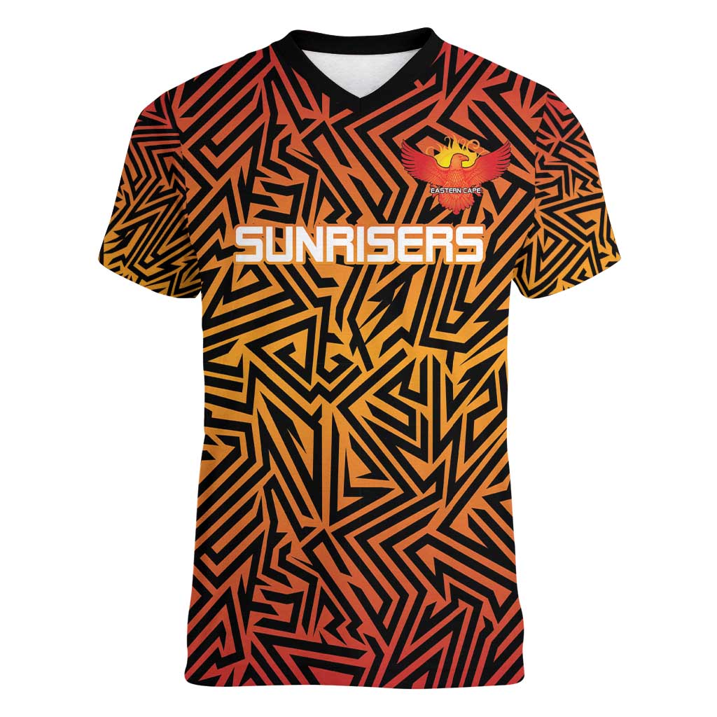 Custom South Africa Eastern Cape Cricket Women V-Neck T-Shirt Go Sunrisers - Wonder Print Shop