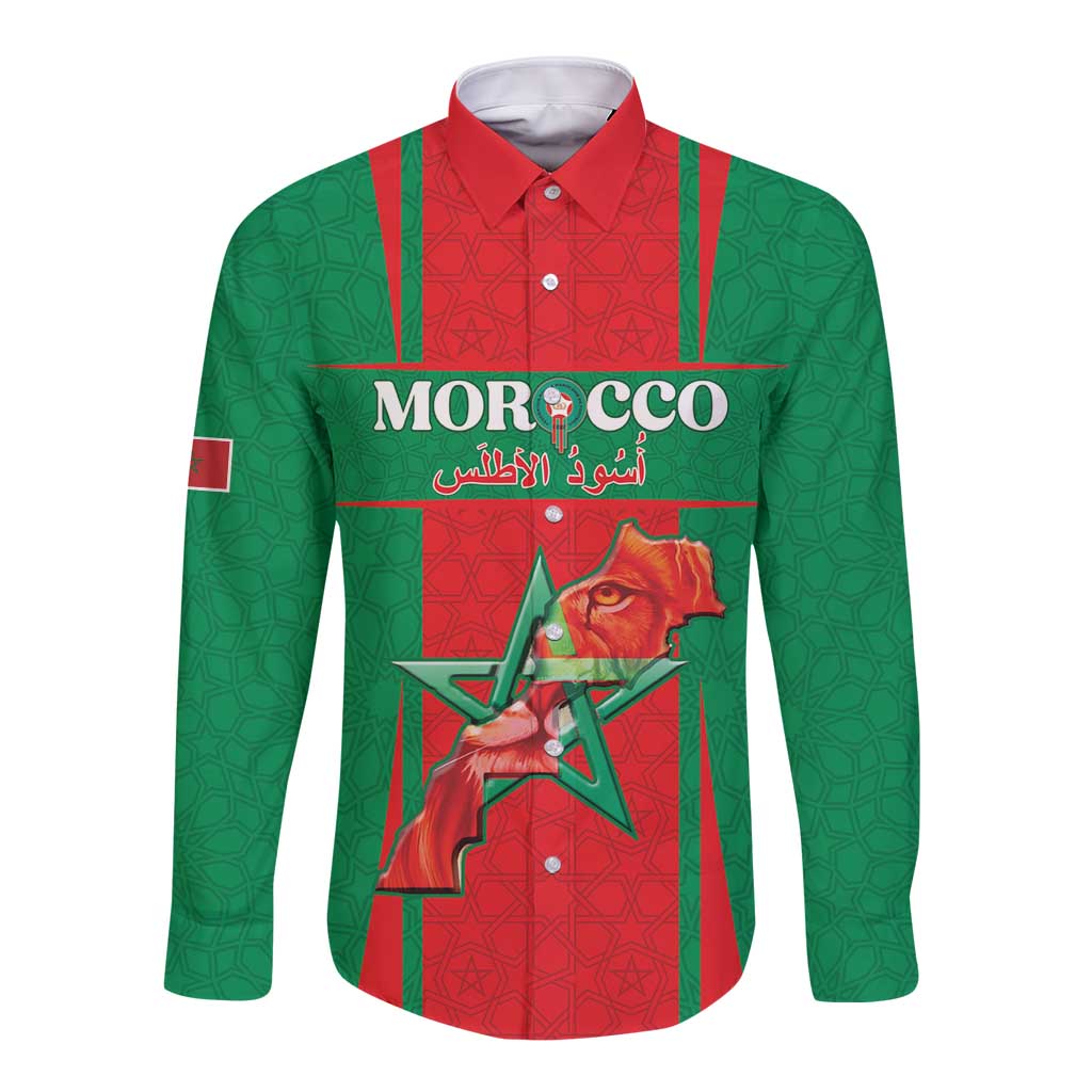 Custom Morocco Football Long Sleeve Button Shirt Go Champions Atlas Lions - Red - Wonder Print Shop