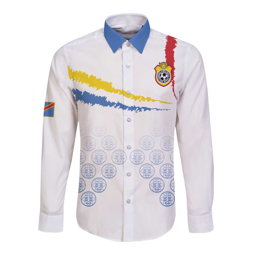 Custom DR Congo Football Long Sleeve Button Shirt Road To Champions - Wonder Print Shop