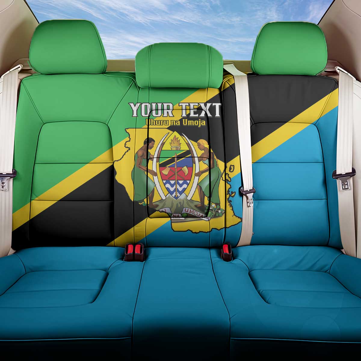 Personalised Tanzania Union Day Back Car Seat Cover Coat Of Arms With Map