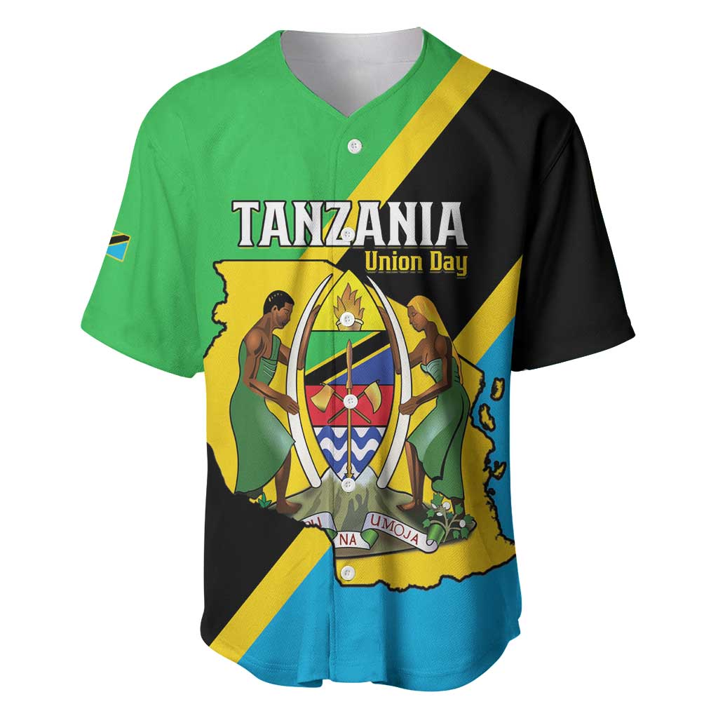 Personalised Tanzania Union Day Baseball Jersey Coat Of Arms With Map