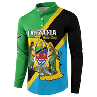 Green and black button henley sweatshirt with Union Day map graphic and print on front
