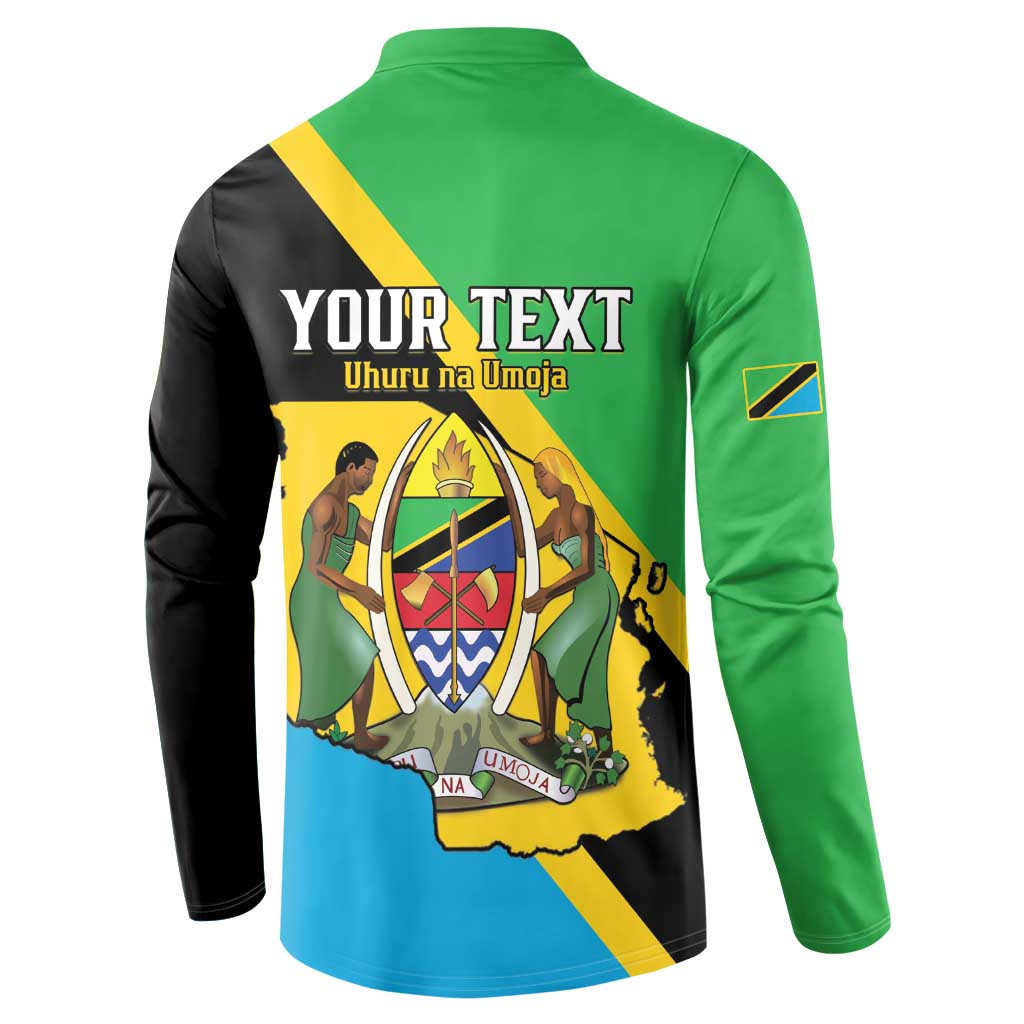 Back green and black button henley sweatshirt with 'YOUR TEXT' custom graphic