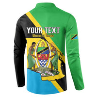 Back green and black button henley sweatshirt with 'YOUR TEXT' custom graphic