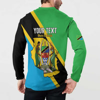 Back green and black button henley sweatshirt with 'YOUR TEXT' and Uhurua na Umoja