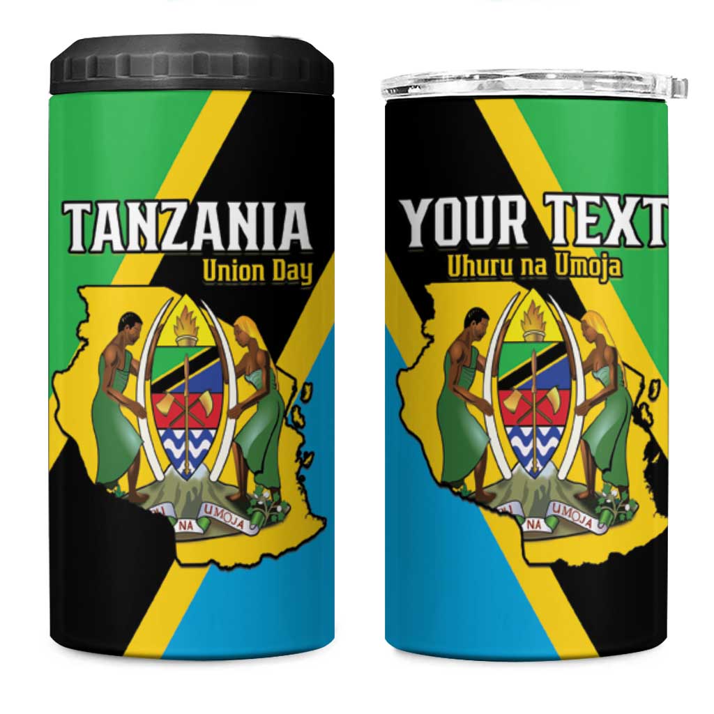 Personalised Tanzania Union Day 4 in 1 Can Cooler Tumbler Coat Of Arms With Map