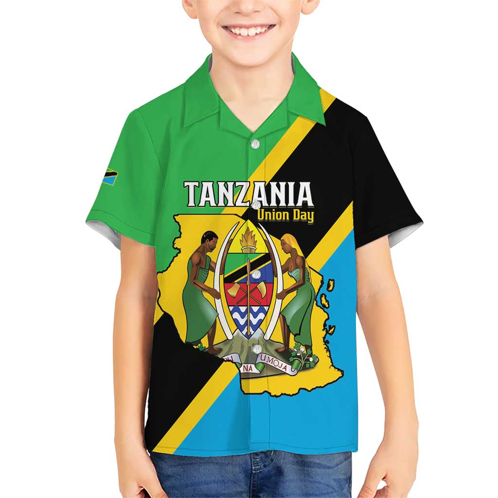 Personalised Tanzania Union Day Kid Hawaiian Shirt Coat Of Arms With Map