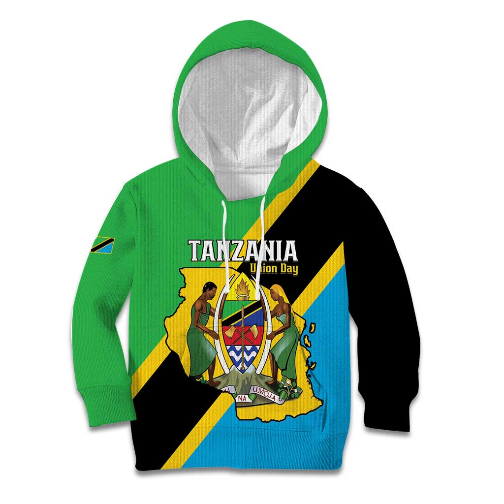 Personalised Tanzania Union Day Kid Hoodie Coat Of Arms With Map