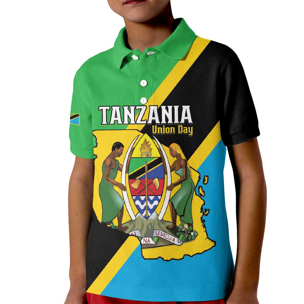 Personalised Tanzania Union Day Kid Polo Shirt Coat Of Arms With Map